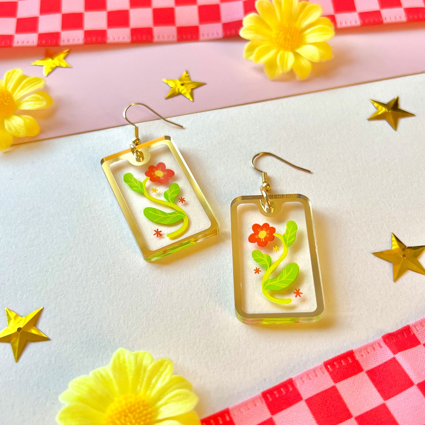 Orange Floral | Acrylic Earrings